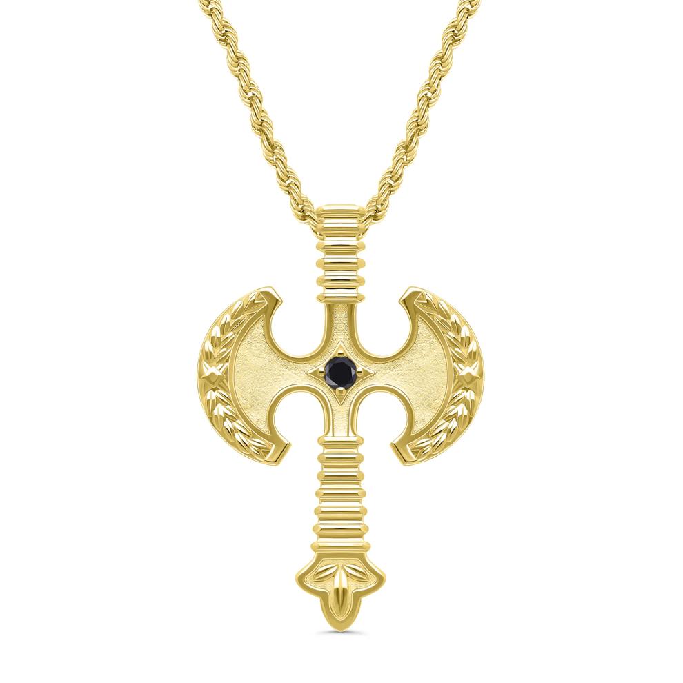 Black Diamond Accent Battle Axe Pendant in 10K Yellow Gold – Image 1 of 3