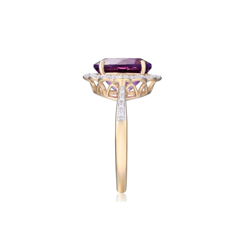 Amethyst and Diamond Scalloped Halo Ring in 10K Yellow Gold &#40;1/7 ct. tw.&#41; – Image 3 of 3