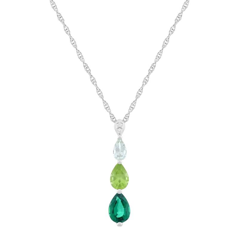 Three-Stone Lab-Created Emerald, Peridot, Quartz and Diamond Accent Pendant in Sterling Silver – Image 1 of 3