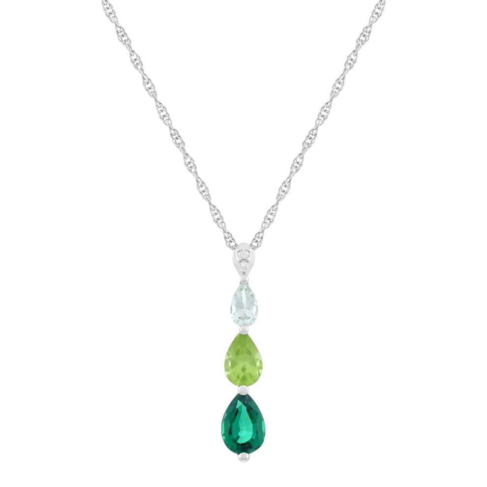 Three-Stone Lab-Created Emerald, Peridot, Quartz and Diamond Accent Pendant in Sterling Silver – Image 1 of 3