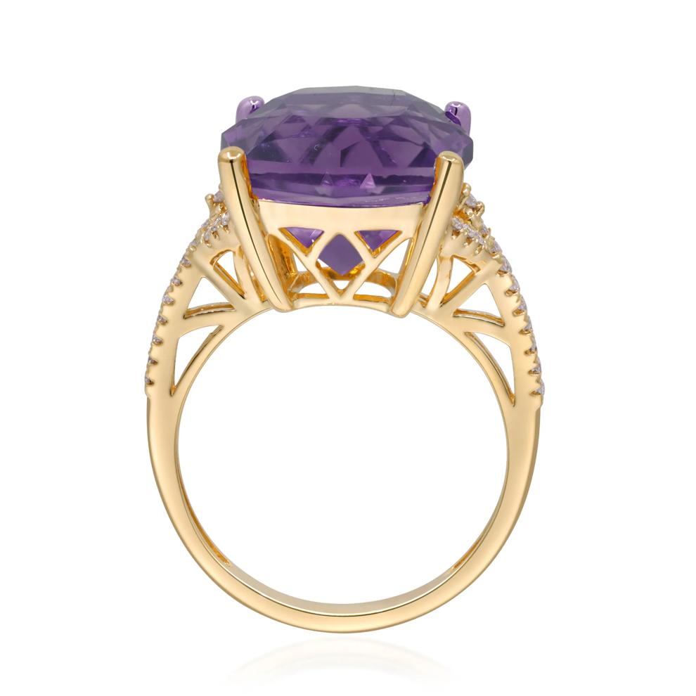 Cushion-Cut Amethyst &amp; Diamond Ring in 14K Yellow Gold (1/8 ct. tw.) – Image 2 of 4