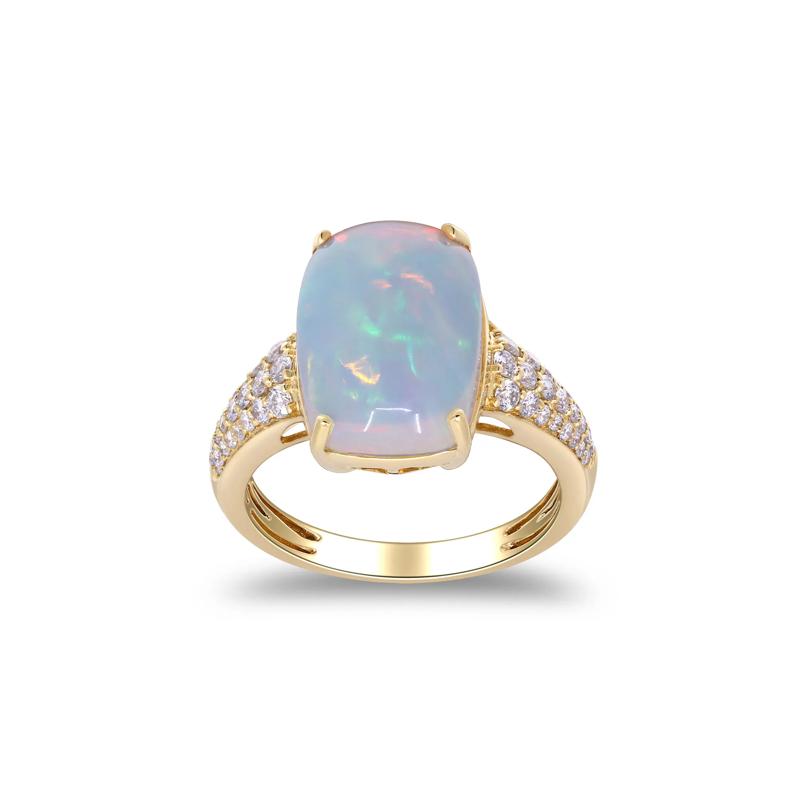 Ethiopian Opal Cabochon &amp; Diamond Thick Band Ring in 10K Yellow Gold &#40;3/8 ct. tw.&#41; – Image 4 of 5