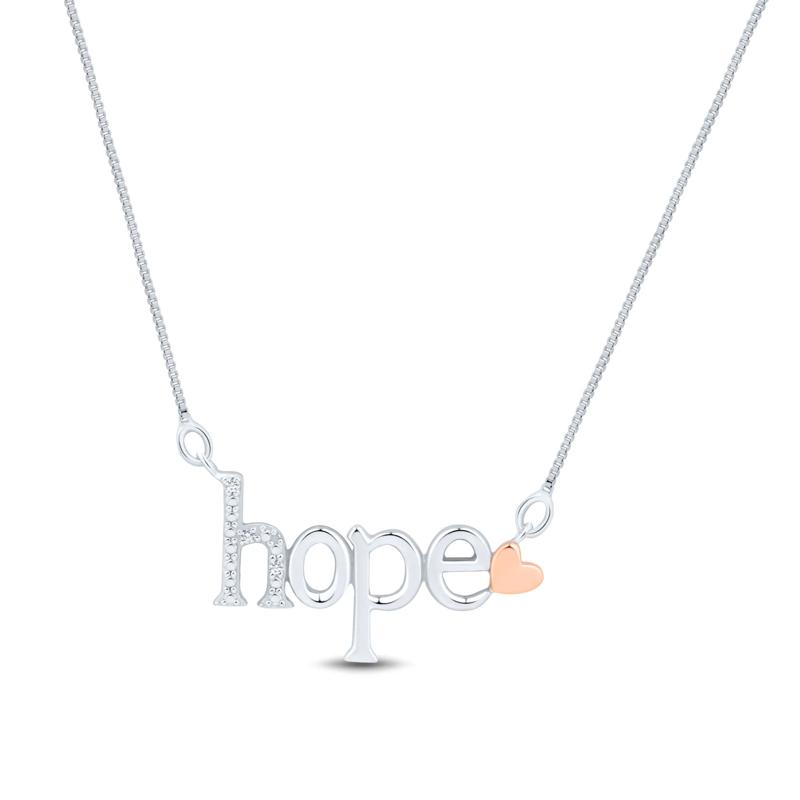 Diamond Accent Hope Pendant in Sterling Silver &amp; 14K Rose Gold – Image 1 of 3