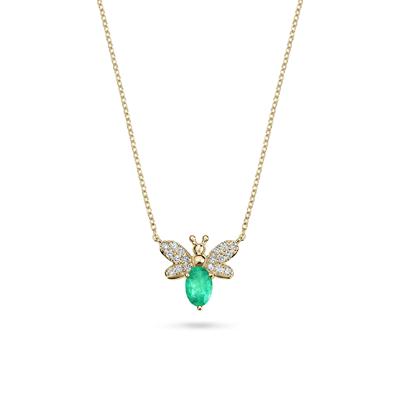 Emerald & Diamond Bumblebee Pendant Necklace in 10K Yellow Gold (1/8 ct. tw.)