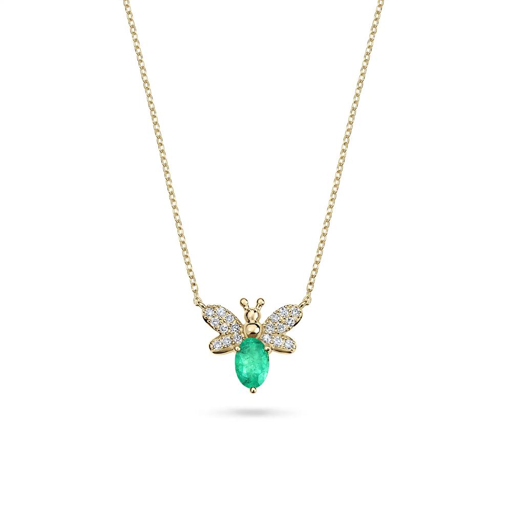 Emerald &amp; Diamond Bumblebee Pendant Necklace in 10K Yellow Gold (1/8 ct. tw.) – Image 1 of 4