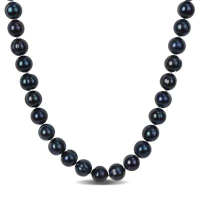Men's Black Freshwater Cultured Pearl Strand Necklace in Sterling Silver