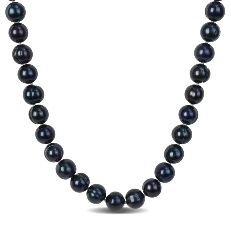 Men&#39;s Black Freshwater Cultured Pearl Strand Necklace in Sterling Silver – Image 1 of 5