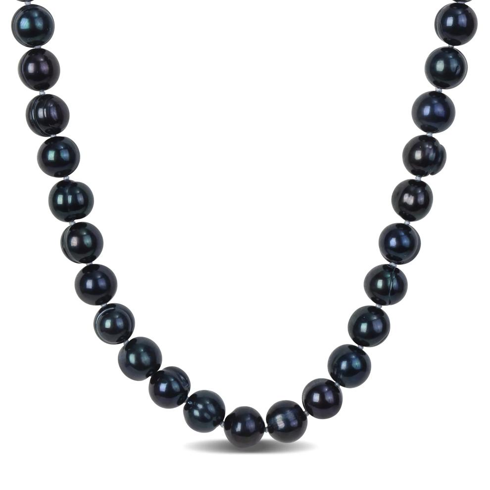 Men's Black Freshwater Cultured Pearl Strand Necklace in Sterling Silver – Image 1 of 5