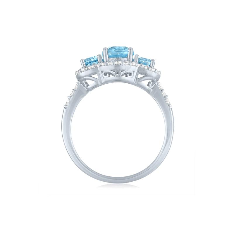 Swiss Blue Topaz &amp; Lab-Created White Sapphire Three-Stone Ring in Sterling Silver – Image 2 of 3