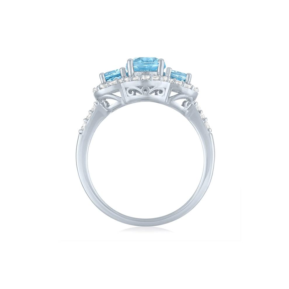 Swiss Blue Topaz &amp; Lab-Created White Sapphire Three-Stone Ring in Sterling Silver – Image 2 of 3