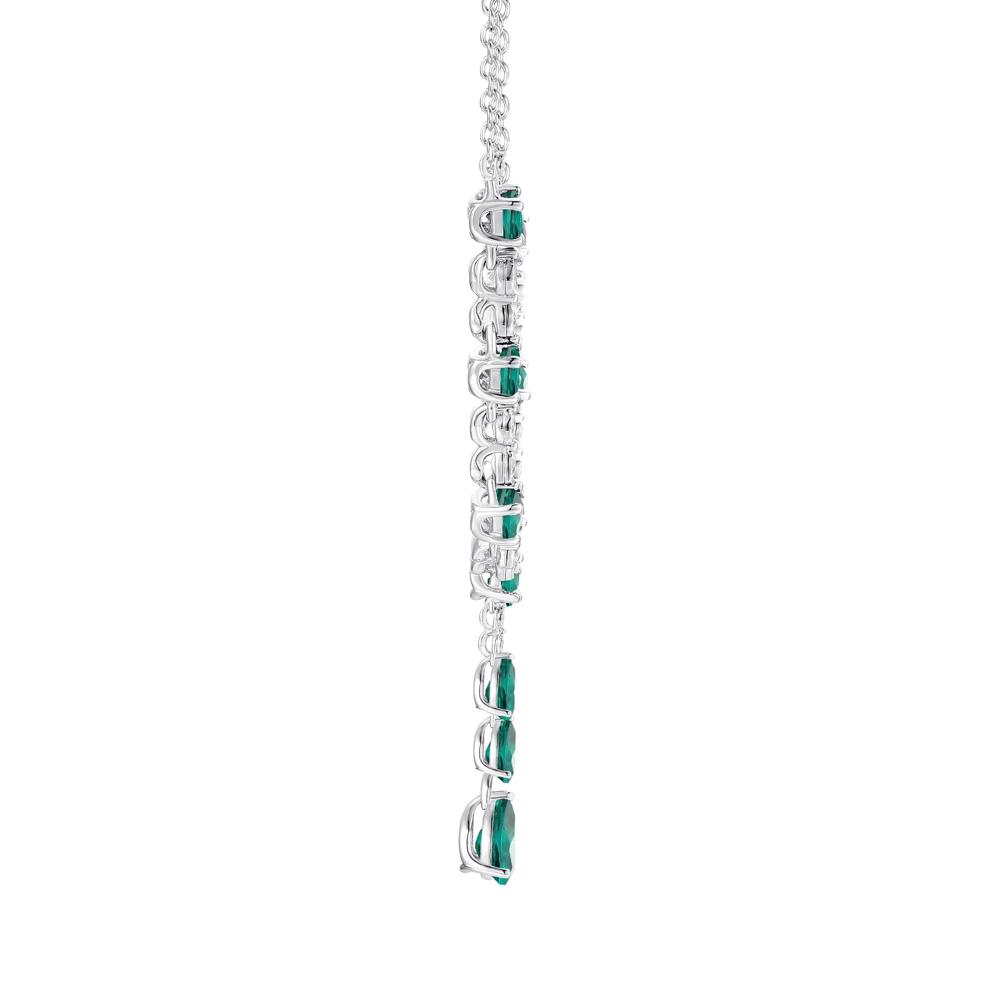 Lab-Created Emerald &amp; Lab-Created White Sapphire Y-Neck Pendant in Sterling Silver – Image 2 of 3