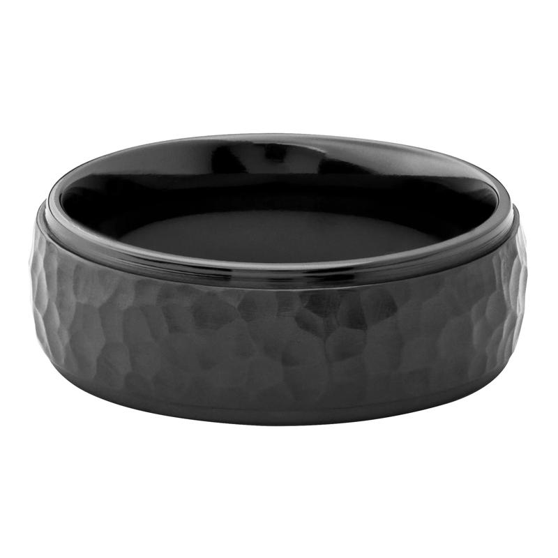 Men&rsquo;s Grooved Edges Wedding Band in Black Zirconium, 8MM – Image 1 of 3