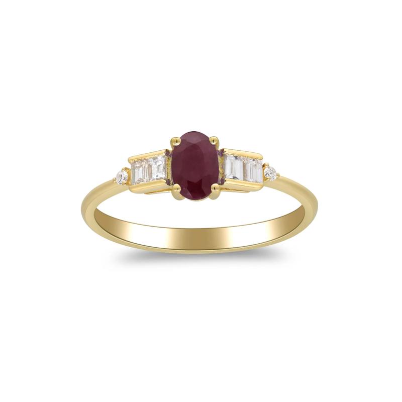 Oval Ruby &amp; Diamond Ring in 10K Yellow Gold &#40;1/7 ct. tw.&#41; – Image 4 of 5