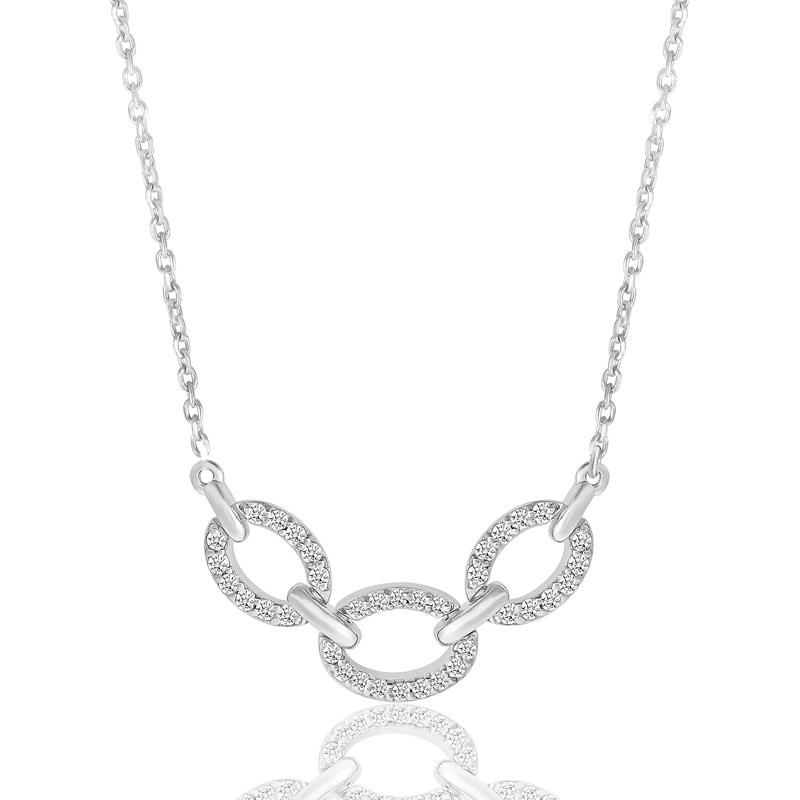 Diamond Oval Link Frontal Necklace in Sterling Silver &#40;1/5 ct. tw.&#41; – Image 1 of 3