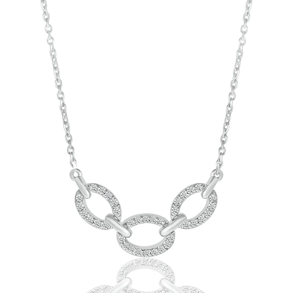 Diamond Oval Link Frontal Necklace in Sterling Silver (1/5 ct. tw.) – Image 1 of 3