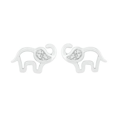 Diamond Elephant Earrings in Sterling Silver