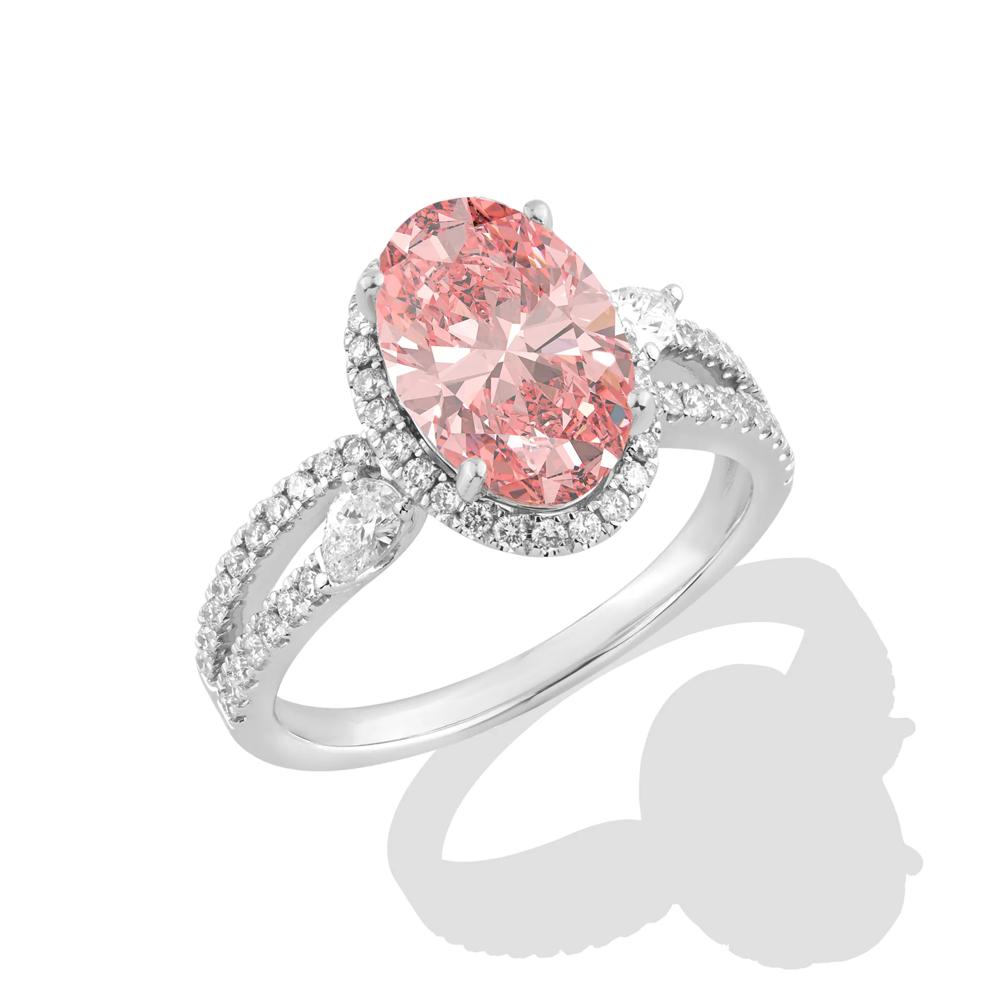 Lab Grown Diamond Fancy Pink Oval Halo Engagement Ring in 14K White Gold (3 1/2 ct. tw.) – Image 4 of 4