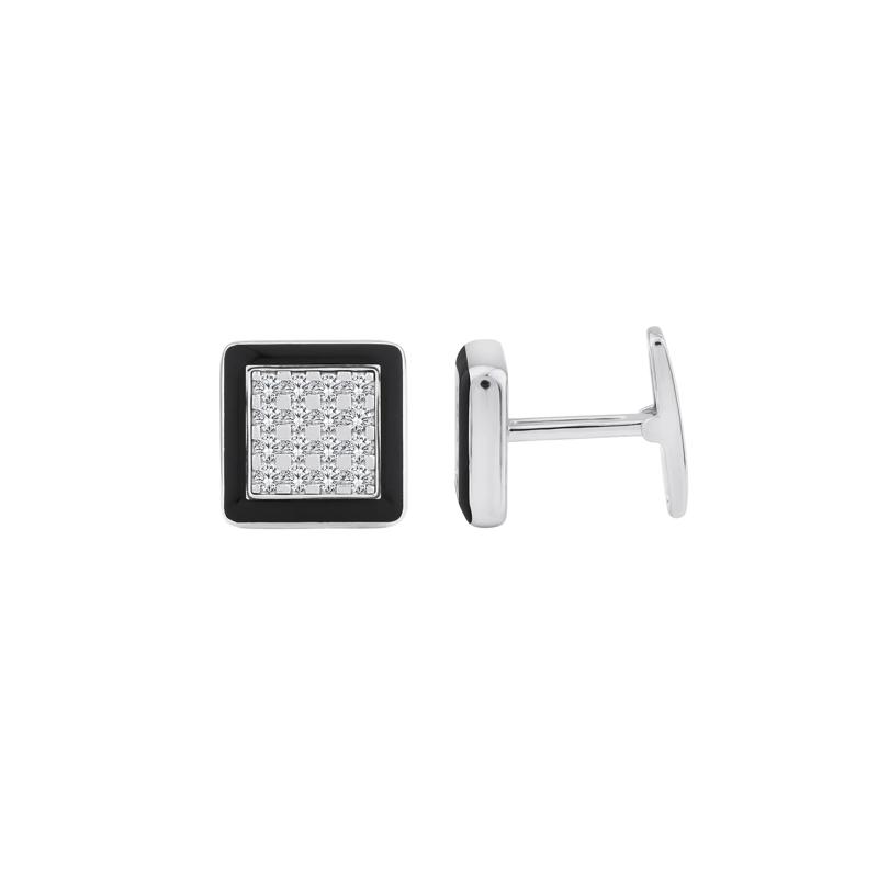 Men&#39;s Lab Grown Diamond Cufflinks in Sterling Silver &amp; Black Enamel &#40;1 ct. tw.&#41; – Image 2 of 2