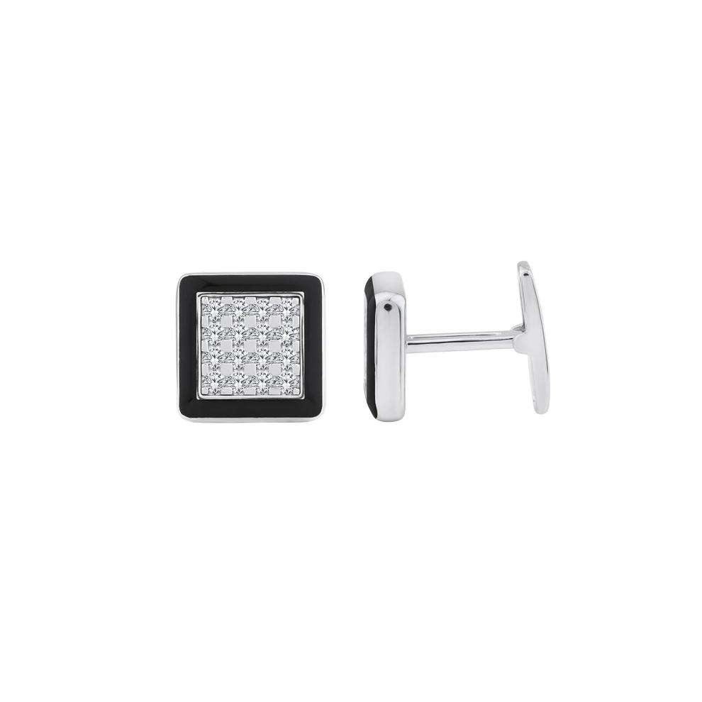 Men's Lab Grown Diamond Cufflinks in Sterling Silver &amp; Black Enamel (1 ct. tw.) – Image 2 of 2