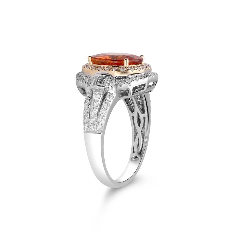 Orange Spessartite &amp; Diamond Double Halo Ring in 14K Yellow &amp; White Gold &#40;3/4 ct. tw.&#41; – Image 3 of 5