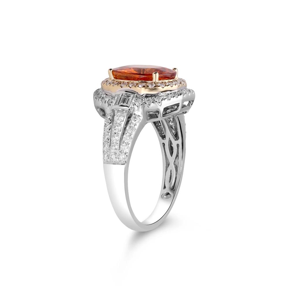 Orange Spessartite &amp; Diamond Double Halo Ring in 14K Yellow &amp; White Gold (3/4 ct. tw.) – Image 3 of 5