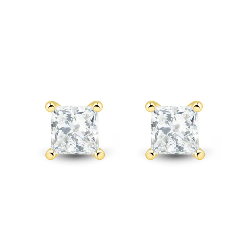 Lab Grown Diamond Stud Earrings with Princess-Cut Solitaires in 14K Yellow Gold &#40;1 ct. tw.&#41;  – Image 2 of 3