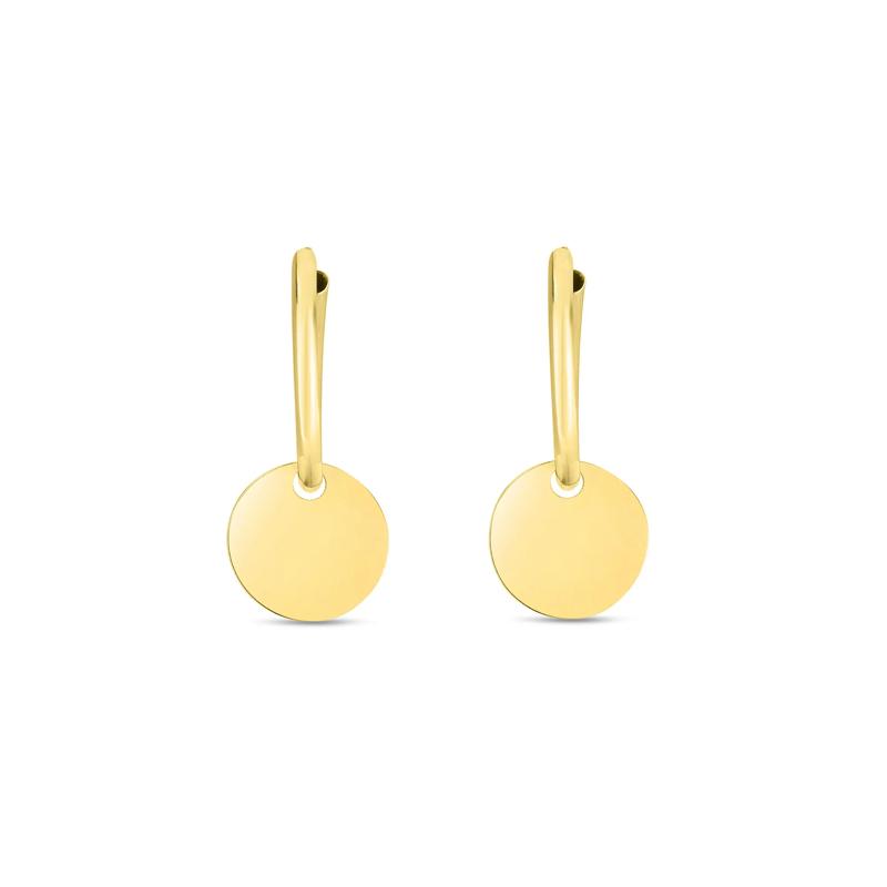 Round Disc Drop Hoop Earrings in 14K Yellow Gold – Image 2 of 3