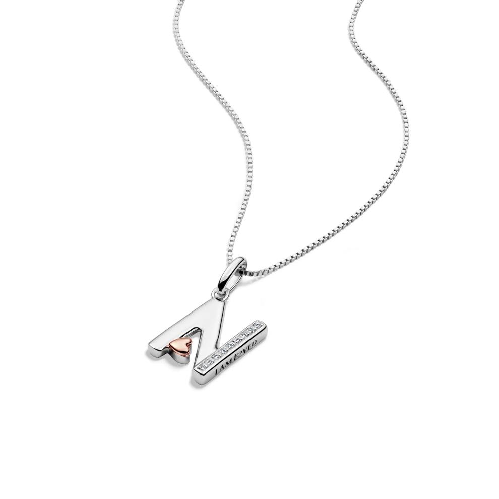 Diamond Accent Initial N Pendant in Sterling Silver and 14K Rose Gold – Image 4 of 5
