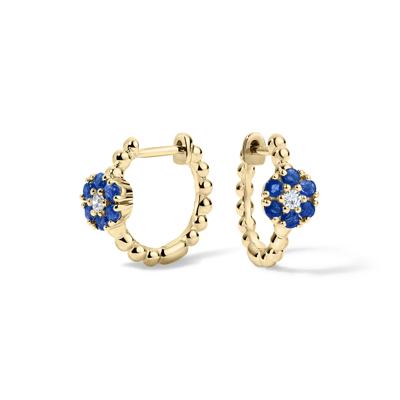 Blue Sapphire & Diamond Accent Flower Hoop Earrings in 10K Yellow Gold