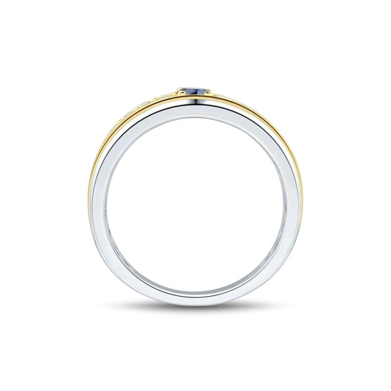 Men&#39;s Lab-Created Blue Sapphire and Diamond Band in 10K Yellow &amp; White Gold &#40;1/4 ct. tw.&#41; – Image 2 of 3