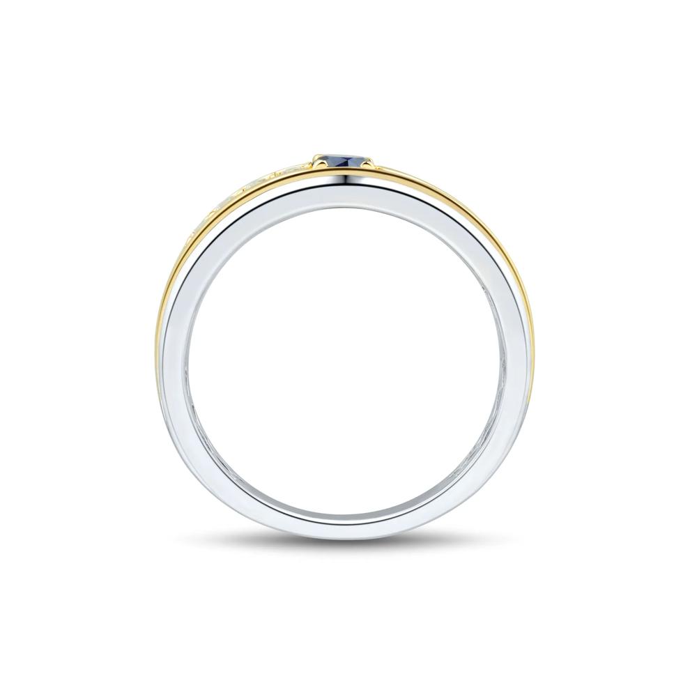 Men's Lab-Created Blue Sapphire and Diamond Band in 10K Yellow &amp; White Gold (1/4 ct. tw.) – Image 2 of 3