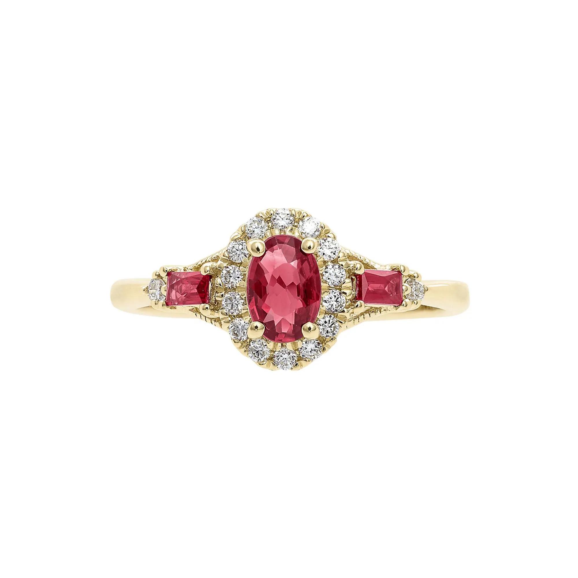 Ruby & 1/7 ct. tw. Diamond Ring in 10K Yellow Gold | Helzberg