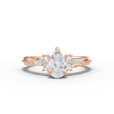 Diamond Pear-Shaped Center Engagement Ring in 14K Rose Gold (5/8 ct. tw.)