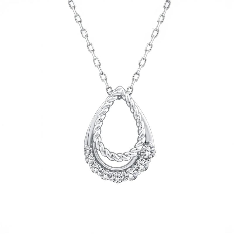 Diamond Double Teardrop Pendant in 10K White Gold &#40;1/5 ct. tw.&#41; – Image 1 of 3