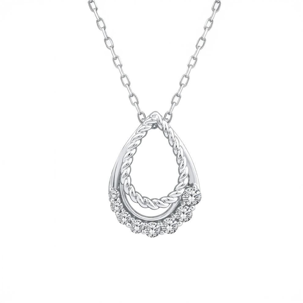 Diamond Double Teardrop Pendant in 10K White Gold (1/5 ct. tw.) – Image 1 of 3