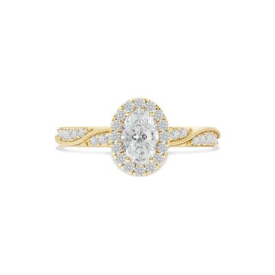 Diamond Oval Center Engagement Ring in 14K Yellow Gold (3/4 ct. tw.)
