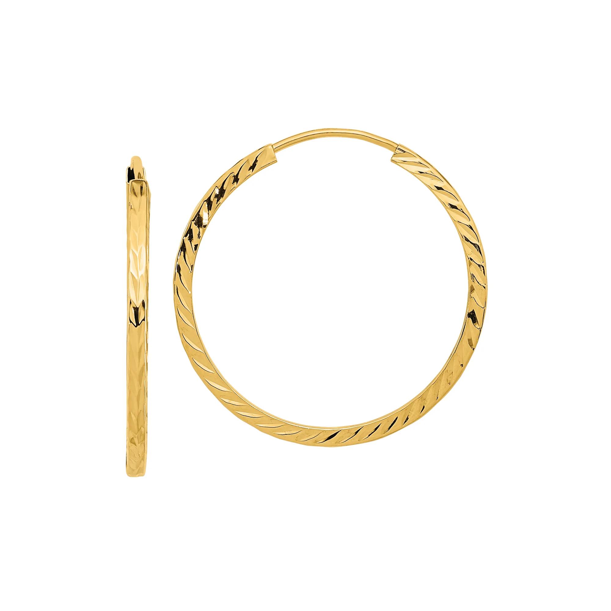 Diamond-Cut Square Tube Endless Hoop Earrings in 14K Yellow Gold, 25MM