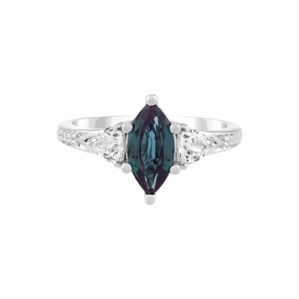 Lab-Created Alexandrite Marquise &amp; Lab-Created White Sapphire Ring in Sterling Silver – Image 1 of 3