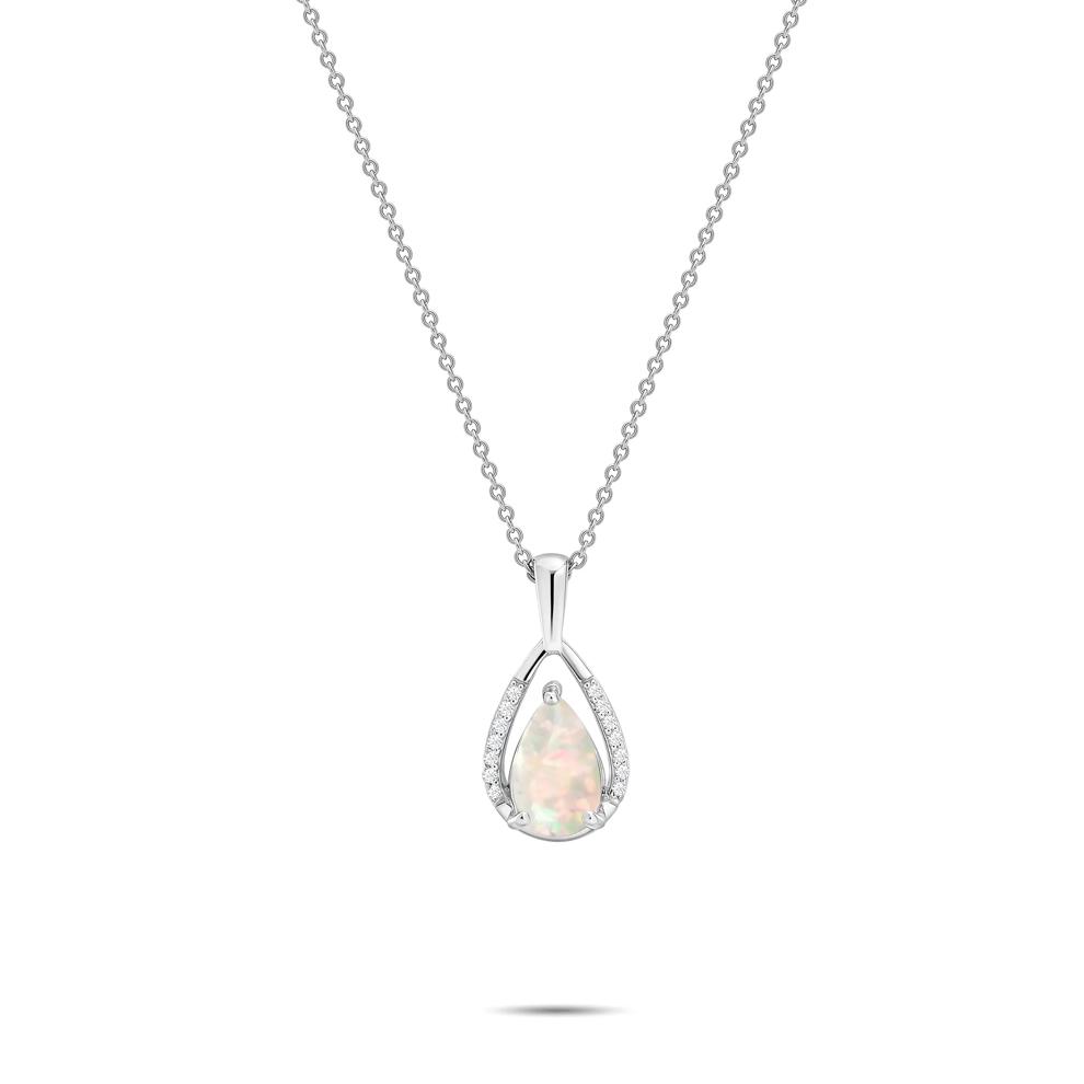 Lab-Created Opal &amp; Diamond Pear-Shaped Drop Pendant &amp; Earrings Boxed Set in Sterling Silver (1/10 ct. tw.) – Image 4 of 7