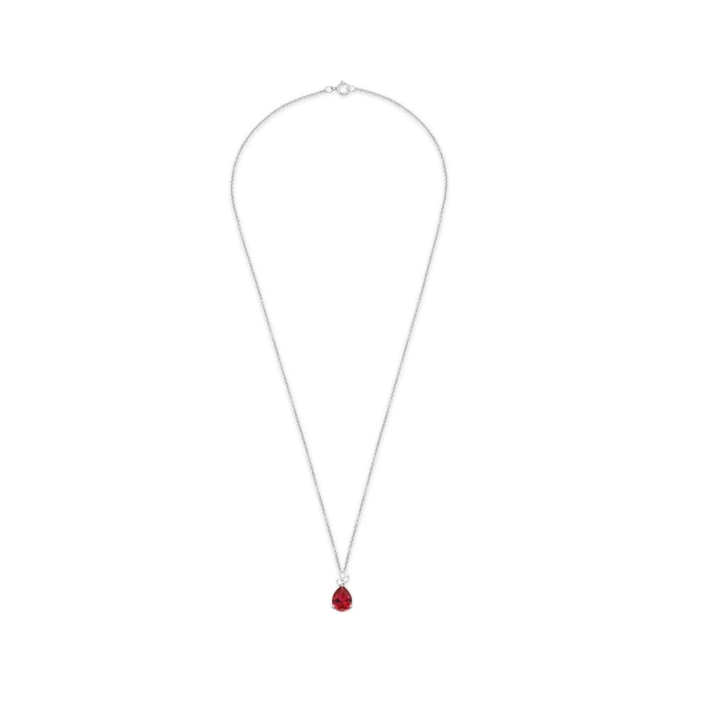 Lab-Created Ruby &amp; Lab Grown Diamond Drop Pendant Necklace in 10K White Gold (1/8 ct. tw.) – Image 2 of 4