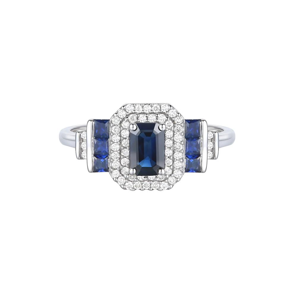 Blue Sapphire and Diamond Double Halo Ring in 10K White Gold (1/5 ct. tw.) – Image 1 of 3