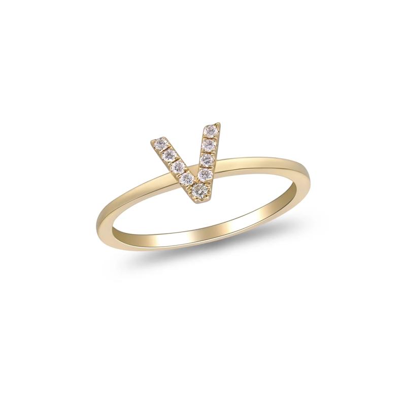 Diamond Accent &quot;V&quot; Initial Ring in 10K Yellow Gold – Image 5 of 5