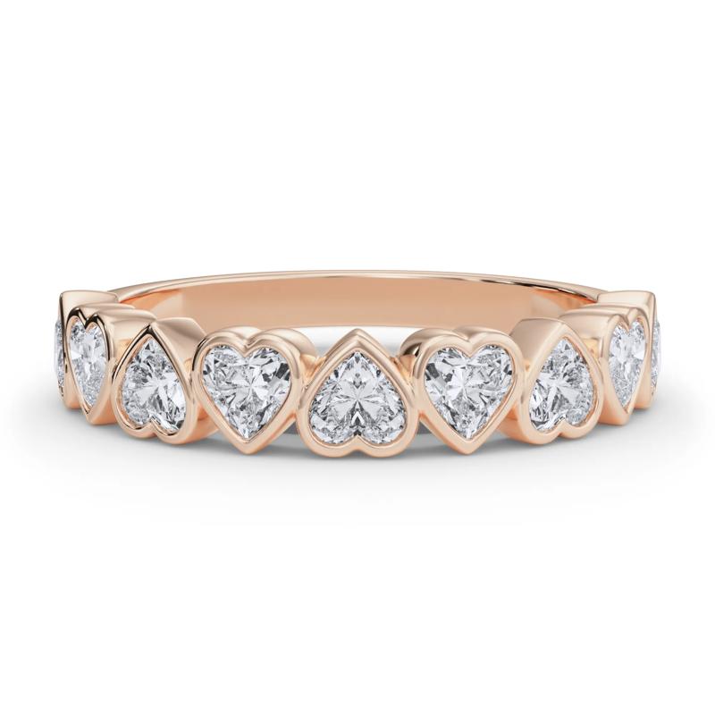 Lab Grown Diamond Heart Bezel Half Eternity Band in 14K Rose Gold &#40;1 ct. tw.&#41; – Image 1 of 5