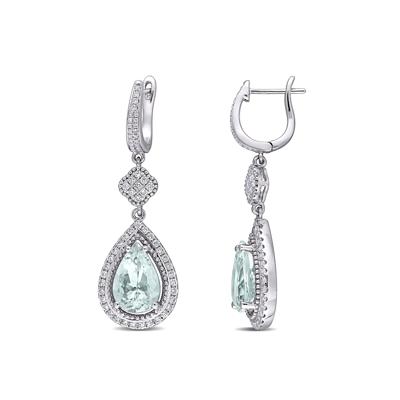 Aquamarine & Diamond Drop Earrings in 14K White Gold (1 ct. tw.)