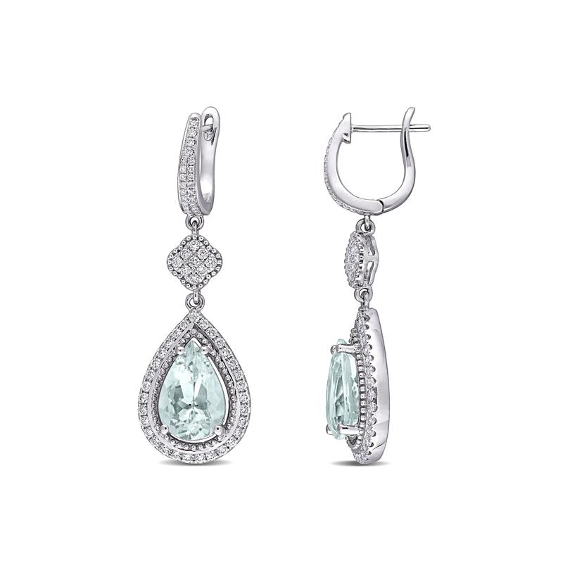Aquamarine &amp; Diamond Drop Earrings in 14K White Gold &#40;1 ct. tw.&#41; – Image 1 of 4