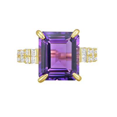 Octagonal Amethyst & Diamond Ring in 14K Yellow Gold (1/2 ct. tw.)