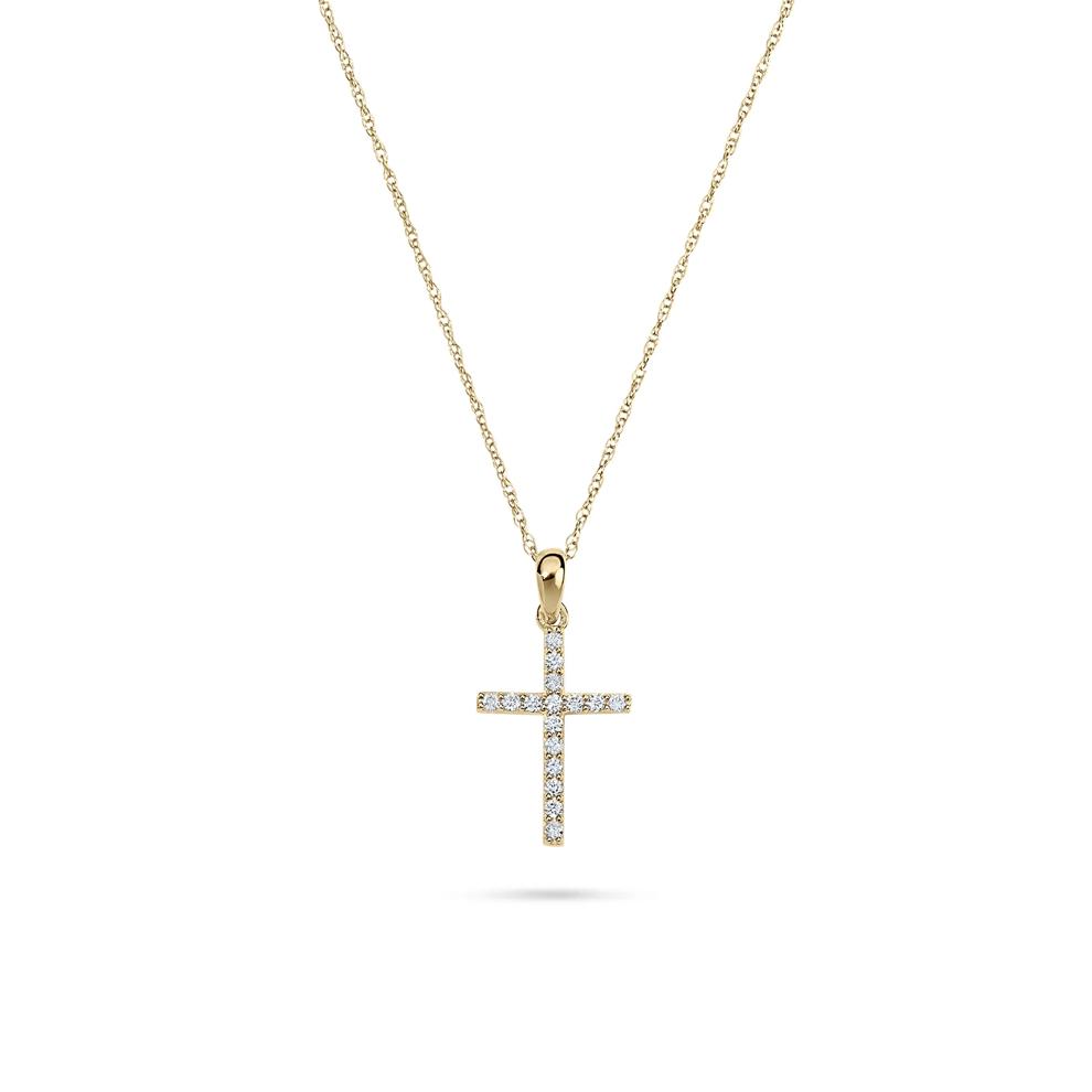 Diamond Cross Pendant Necklace in 14K Yellow Gold (1/8 ct. tw.) – Image 1 of 4