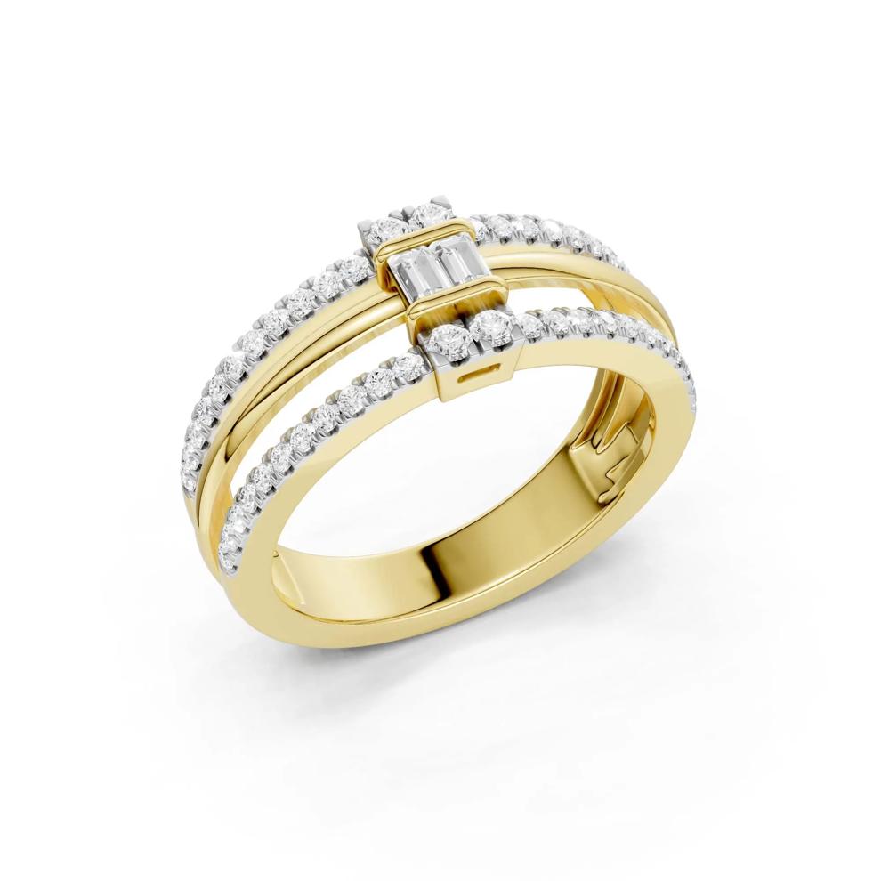 Diamond Baguette &amp; Round Three-Row Layer Ring in 10K Yellow Gold (3/8 ct. tw.) – Image 2 of 4
