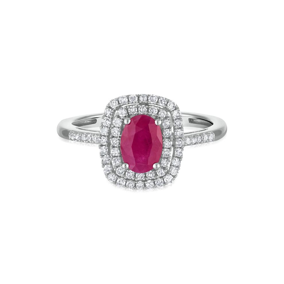 Oval Ruby Halo Ring in 10K White Gold (1/3 ct. tw.) – Image 1 of 3