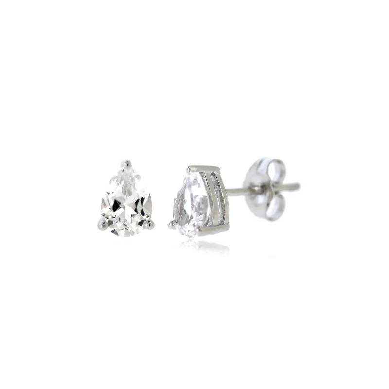 Lab Created White Sapphire Pear Shaped Stud Earrings in Sterling Silver – Image 1 of 2